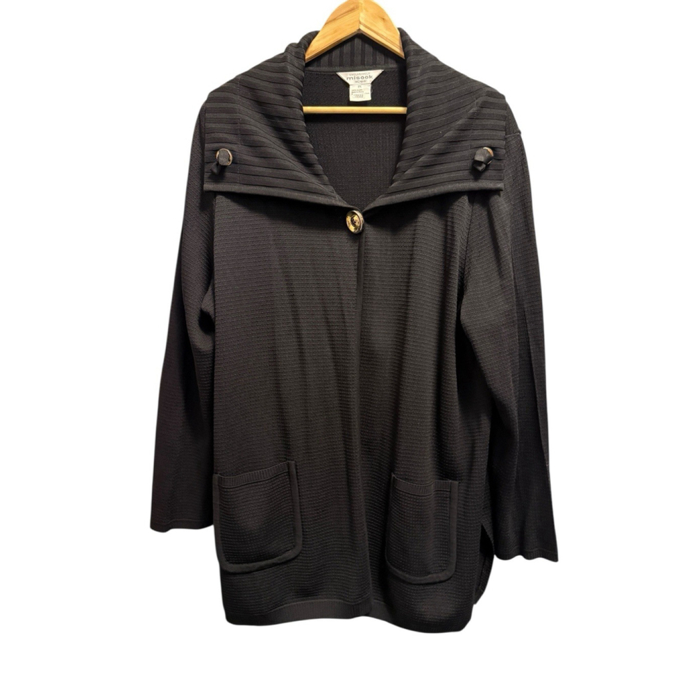 Exclusively Misook Women’s‎ Cardigan Size 2X Ribbed Button Front Black Collar